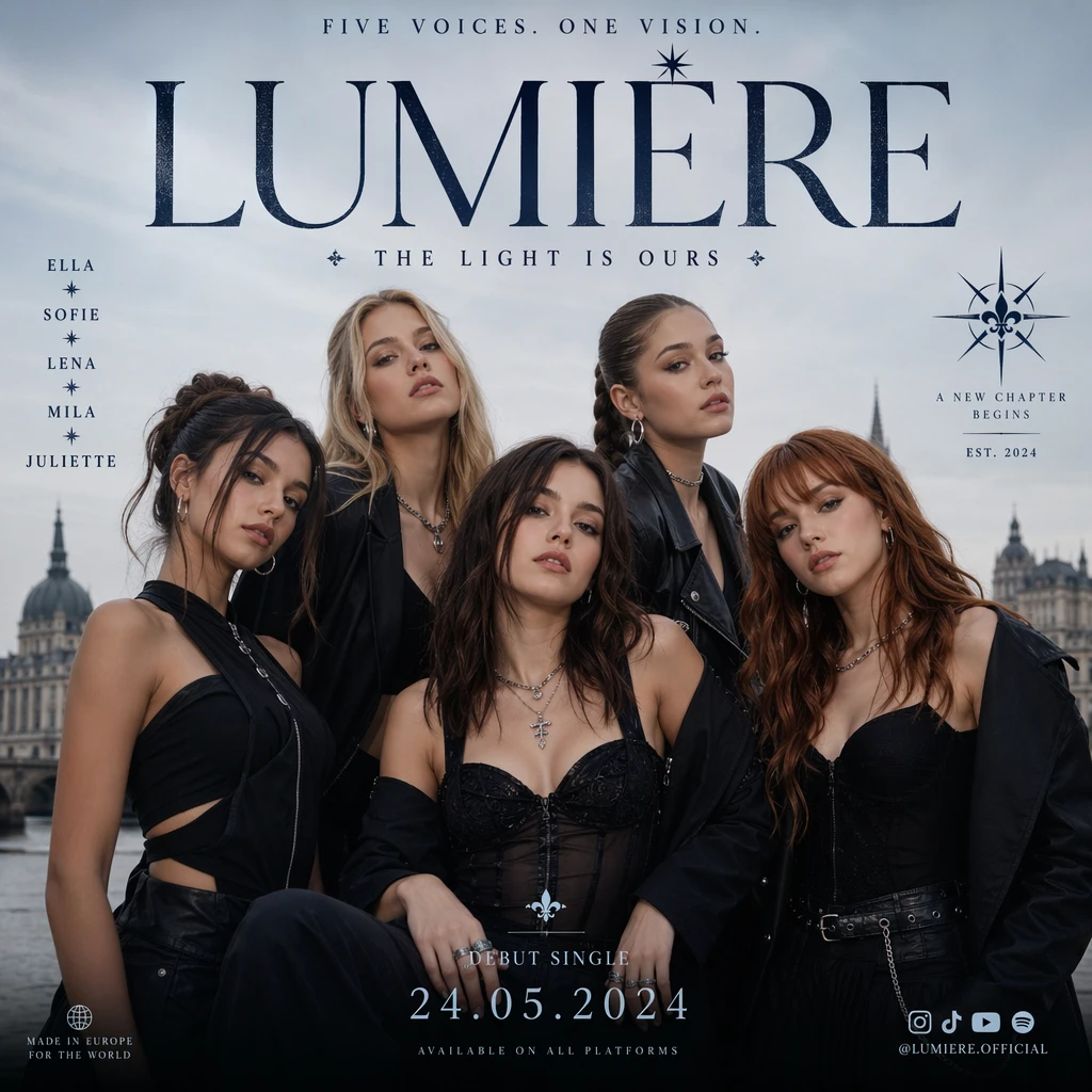 Generate a poster image of a European girl group.