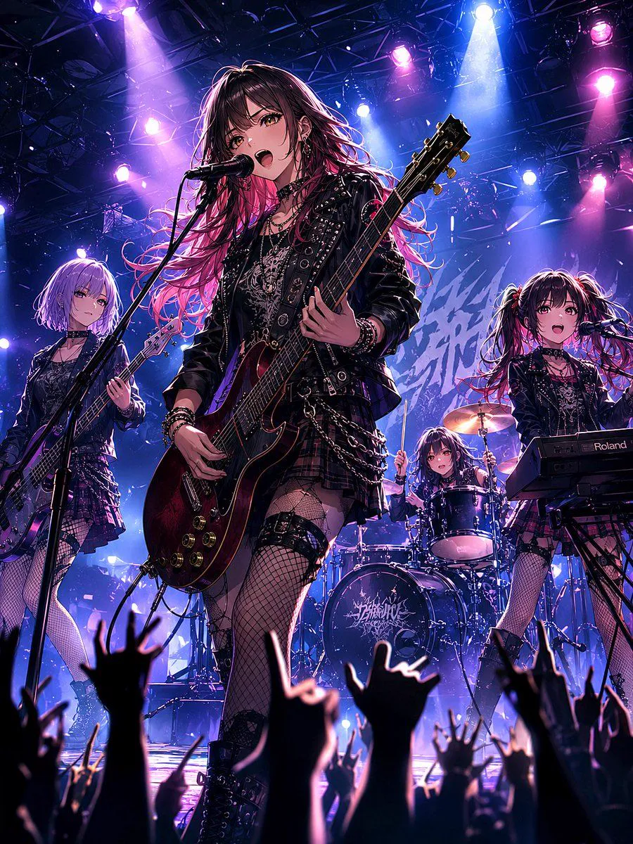 Anime rock concert scene generated from a text prompt