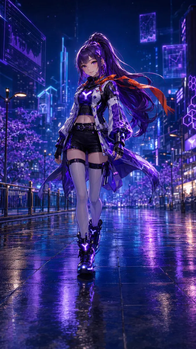 Cyberpunk heroine in neon rain generated with text to image AI