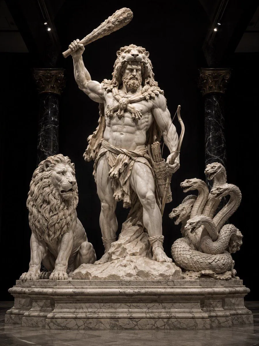 Marble statue of Heracles generated from a text prompt