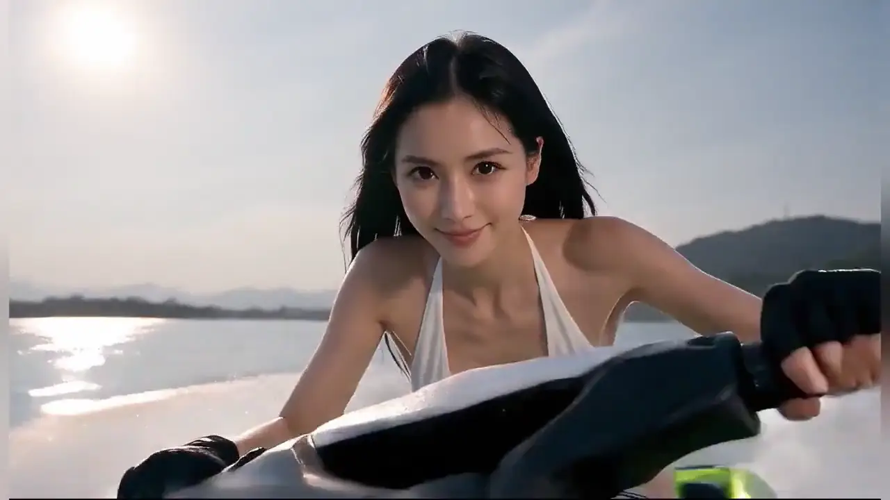 Motorboat action shot at golden hour generated with AI